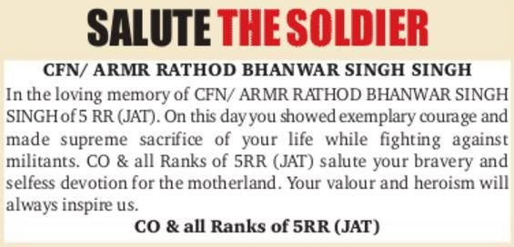  #ObituaryOfTheDayThis one from 5 Rashtriya Rifles (JAT) made the supreme sacrifice fighting Pak sponsored terror this day.