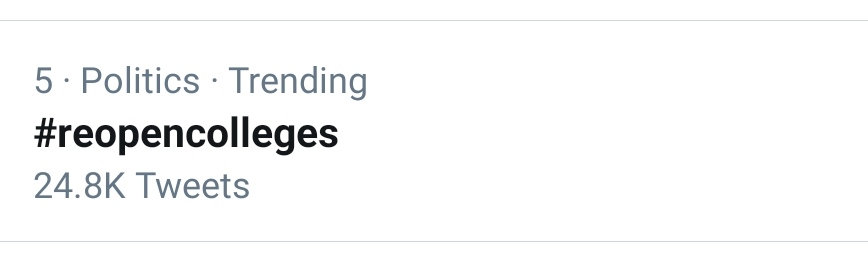 ShubhamSidhart7's tweet photo. Trending on No. 5! Let's aim for 1.
College students demand to #reopencolleges #reopeniit https://t.co/nU9Ni76kj7
