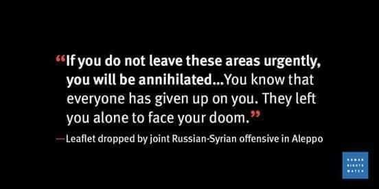 At the time  @MarkRuffalo was suggesting that Aleppines were seeing "glimmers of hope" in the regime assault — led by sectarian militias and the Russian Airforce — the regime's airforce was dropping this leaflet on Aleppo.