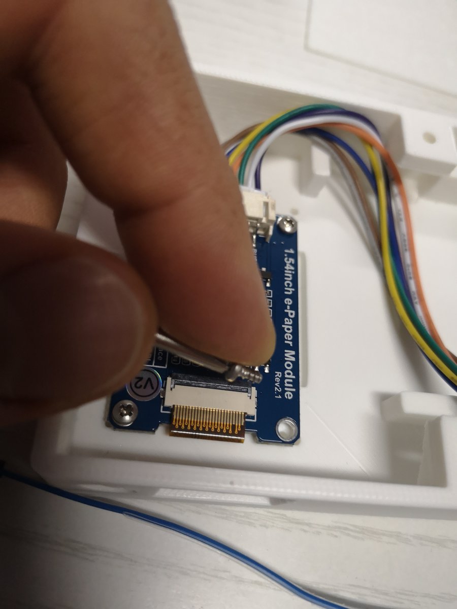 Screwing in the  @waveshare00 e-paper moduleI found it helpful to screw in the tiny screws by picking up the screw first as show below