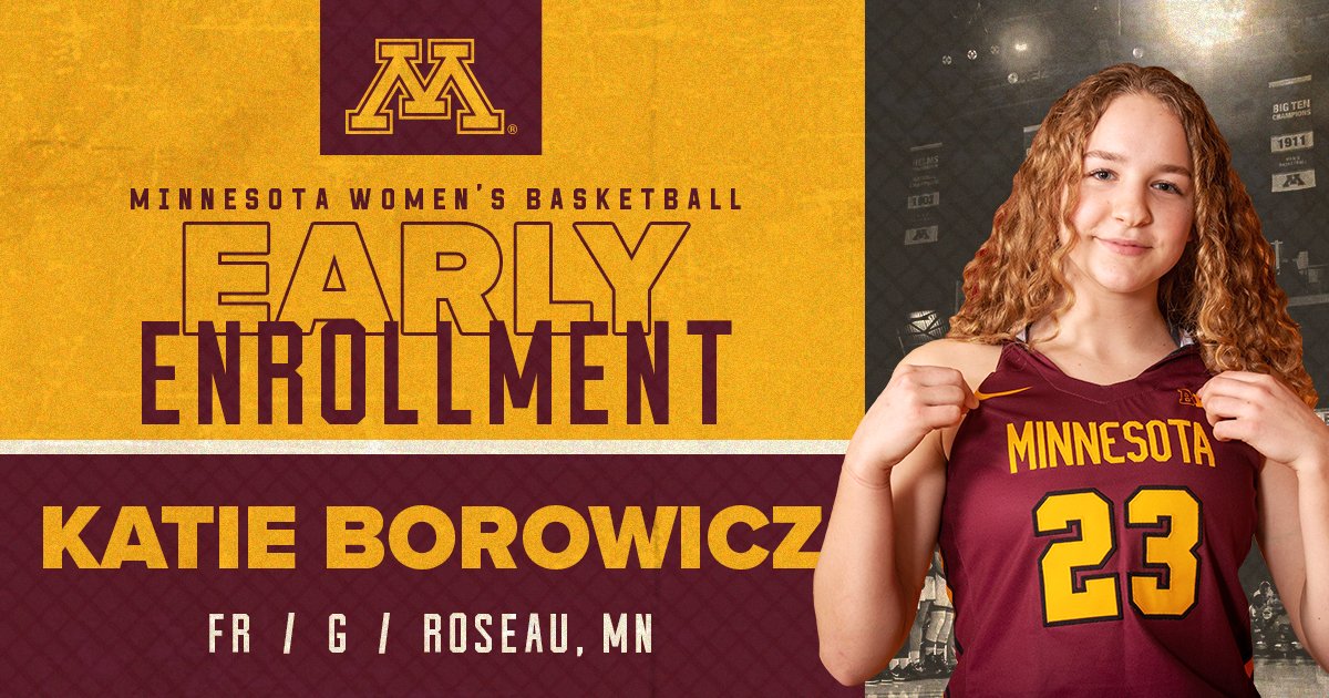 Minnesota Women's Basketball (@gopherwbb) on Twitter photo The #Gophers are excited to announce that <a href="/katieborowicz/">Katie Borowicz</a>, a November signee, has joined the program as an early enrollee!
Story: z.umn.edu/6iqi
#TheWinningWhay The #Gophers are excited to announce that <a href="/katieborowicz/">Katie Borowicz</a>, a November signee, has joined the program as an early enrollee!
Story: z.umn.edu/6iqi
#TheWinningWhay