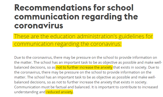 AttitudeSweden: Important to diminish worry. It's in the strategy. Because of it, school cases aren't reported, reducing transmission can't be discussed & there's no tracing app.Finland: Important to be prepared. Normal Finnish communication would be "alarmist" in Sweden.