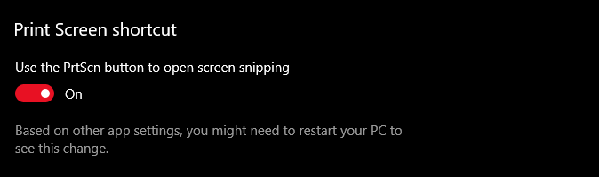 "Use the print screen button to open screen snipping"