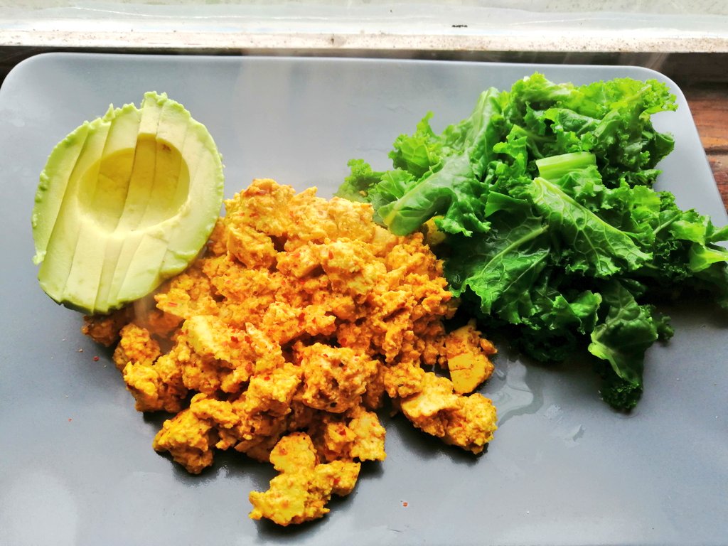Lunch: Scrambled tofu with half an avocado and some steamed kale.