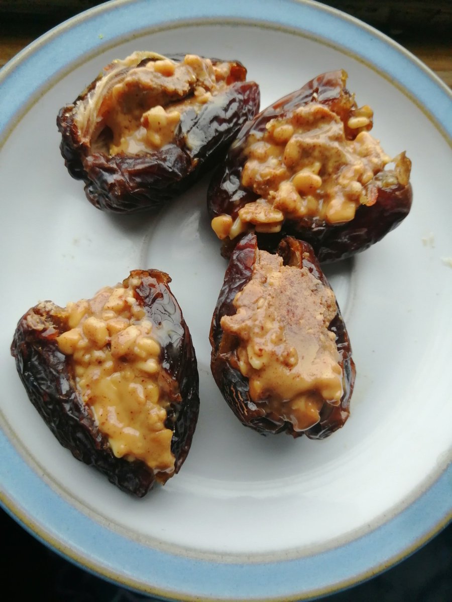 Snack: Peanut butter stuffed dates.