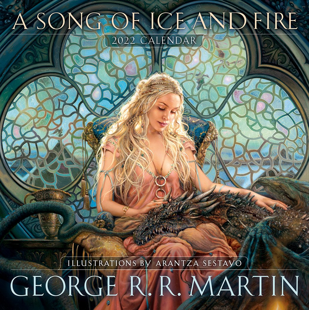 Artist Arantza Sestayo has delivered gorgeous visions of Westeros and beyond, which will feature in the A Song of Ice and Fire 2022 Calendar. Here is the cover, showing 1 of 13 new illustrations.
On sale 7/27/21 at your favorite bookstore.
Pre-order now: bit.ly/2KYE7Ch