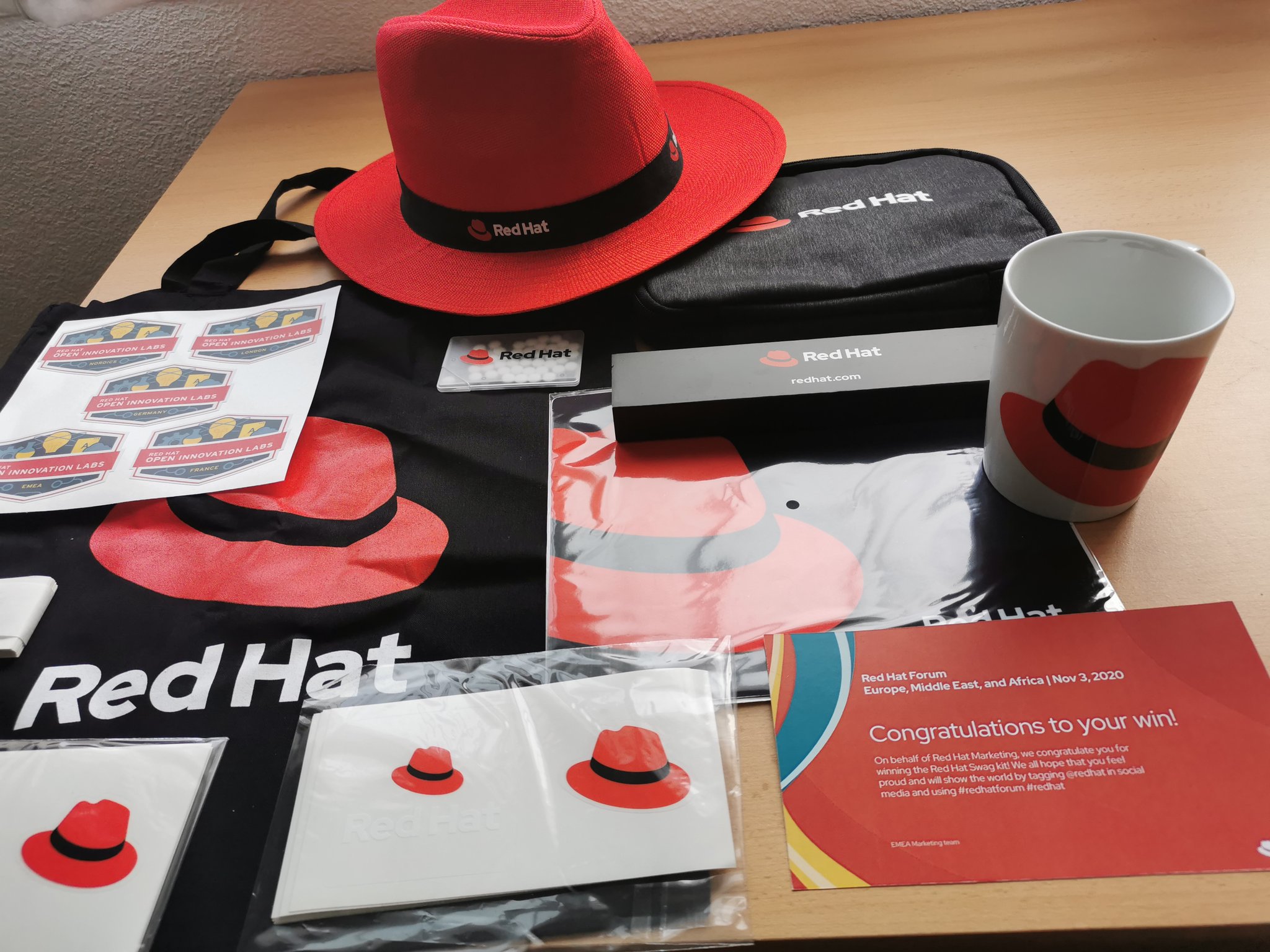 Christoph Raaflaub on Twitter "Happy to receive the redhat Swag Kit