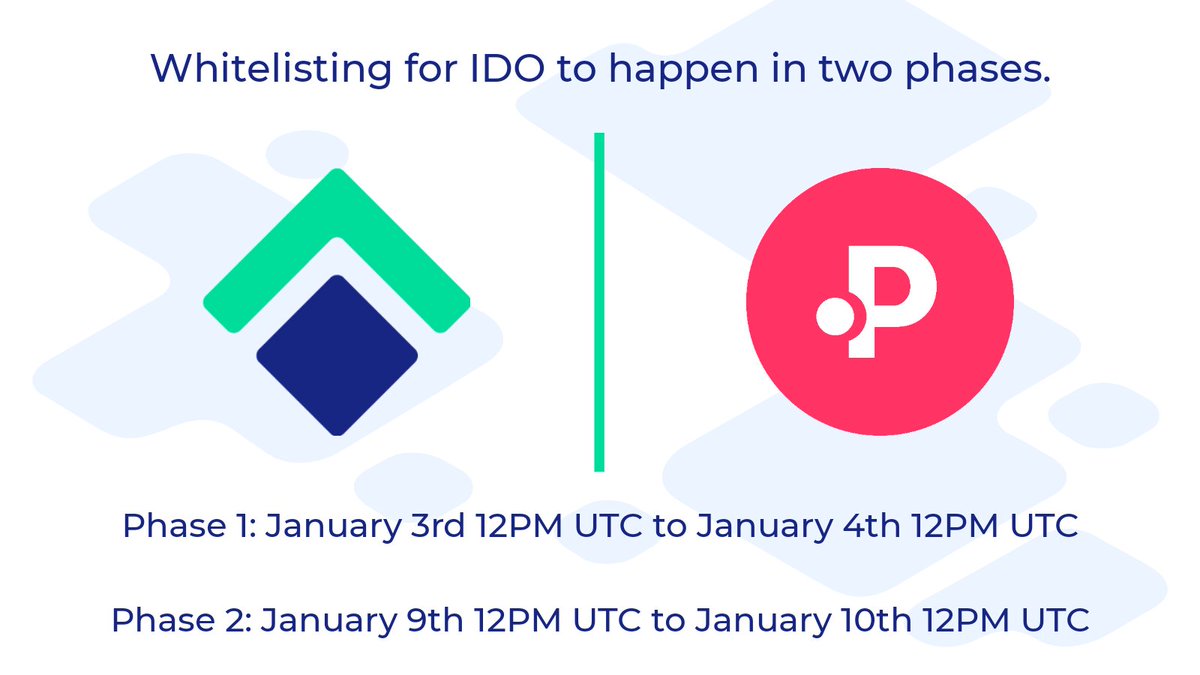 ✳️ We are going to do whitelisting for our IDO in TWO phases. 

✳️ Phase 1: Starts at 3rd Jan2021 at 12:00PM UTC &amp; ends on 4th Jan 2021 at 12:00PM UTC

✳️ Phase 2: Starts at 9th Jan 2021 at 12:00PM UTC &amp; ends on 10th Jan 2021 at 12:00PM UTC

More info: t.me/NordFinance/14…