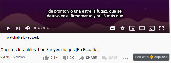 Just trying to find some fun videos for Three Kings Day (Jan 6) and saw you can click "Edit for Edpuzzle" straight from YouTube!  #Edpuzzle