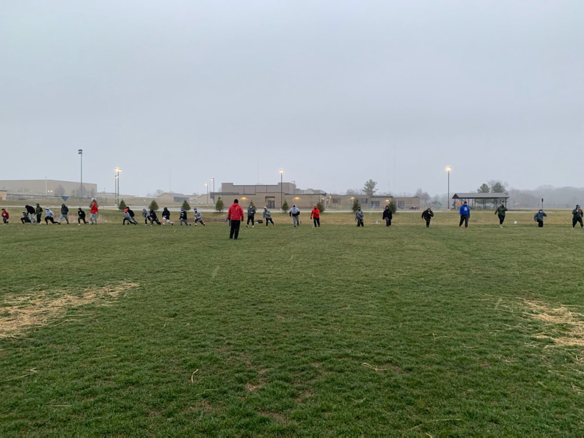 Creek_FB's tweet photo. We had almost 40 Braves on the football field at 8am this morning with mist and snow! So proud of the guys working hard to get better! Cold builds character! #answerthebell @coachspinks317 @ICHSAthletics https://t.co/NvdLJbJMQa