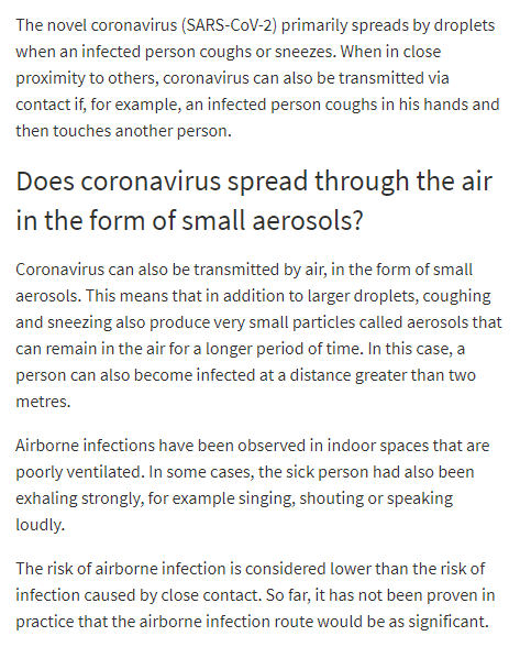 How it's transmitted. I thought this was a similarity rather than a difference. They were more similar in August. Both are still very focused on handwashing.Is it airborne?Finland, August: Maybe? Mostly not.Finland, Jan 2021: Yes but mostly droplets.Sweden, Aug & Jan: No.