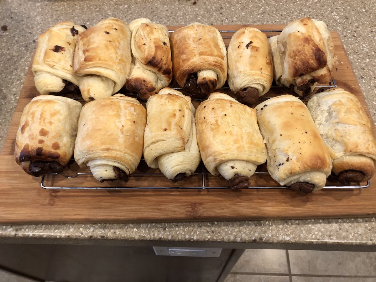 BE_On_Ice's tweet photo. This weeks bread is more of a pastry, as I tried my hand at chocolate croissants. Color not quite right but delicious. @sallysbakingaddiction https://t.co/Hp3aqijCEU