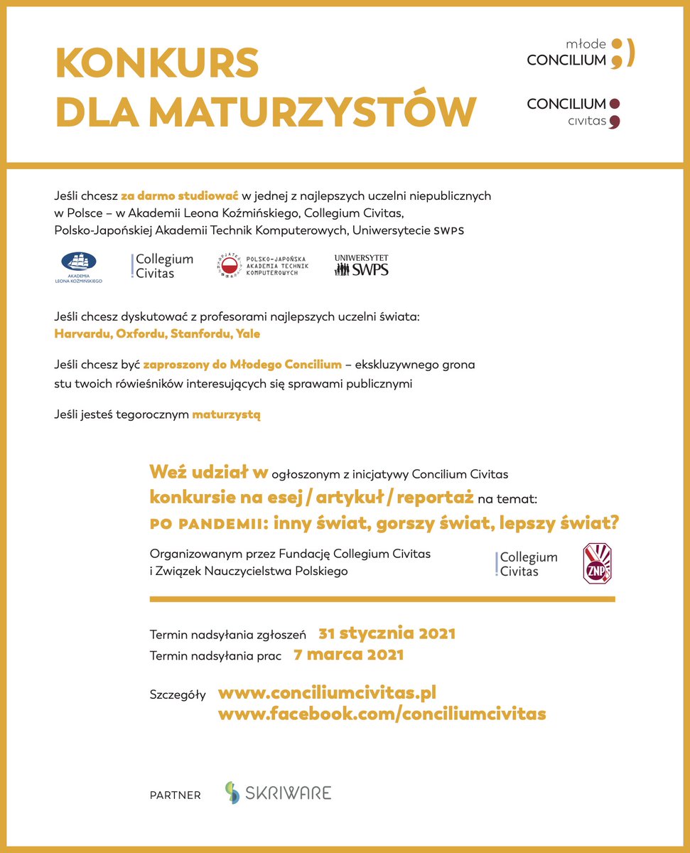 ZbigniewHoldys's tweet photo. #Jacek_Żakowski prosi o pchnięcie tej informacji w tłum z przeznaczeniem dla tegorocznych maturzystów (Was, Waszych dzieci, wnuków, znajomych) - dobre studia za friko za rogiem. Czas do 31 stycznia. https://t.co/3IP9QECRwH