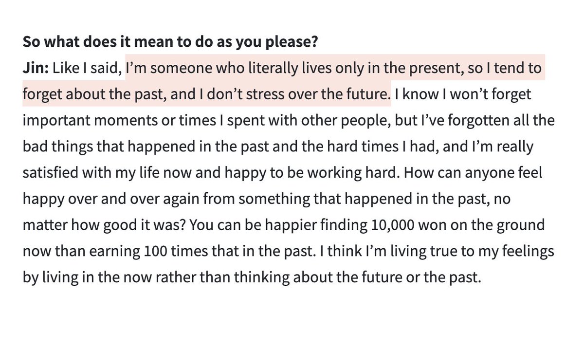 4 - existential. tackling the questions of why we live, and why we dieseokjin has a clear life philosophy. whenever he’s asked about how he lives life, he always teaches us to not think too much and live in the moment