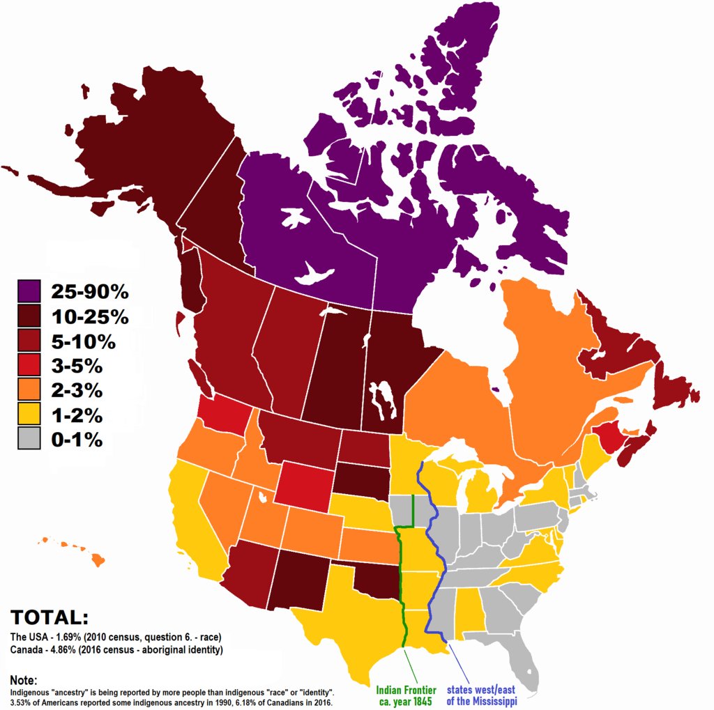 the first problem is that there are only about 3 million indigenous persons in the US and about a million in Canadathey are only a majority as you get close to the Arctic Circle /2