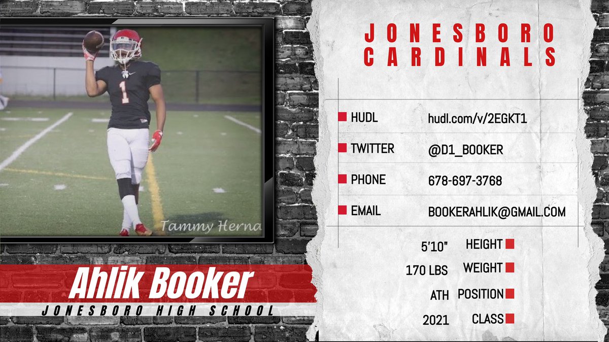 AHLIK BOOKER <a href="/d1_booker/">raw</a>
‘21 ATH | 5’10 170 | Jonesboro HS (GA)
🎥 hudl.com/v/2EGKT1
OFFERS: Livingstone, Shorter, etc

STATS
📋 1st Team All Region
📋 DEF: 40 TKL 5 INT 4 PBU
📋 OFF: 39 REC 600 YD 6 TD

<a href="/RecruitJBoroFB/">Jonesboro High School(GA) Football Recruiting Page</a> @dlfarn
<a href="/Brooks_DBU/">Ced Brooks</a> <a href="/marty_me_hustle/">Coach Al</a>
<a href="/CoachCarmichEAL/">“COACHSYRUP🥞” Coach Darrian CarmichEAL</a>