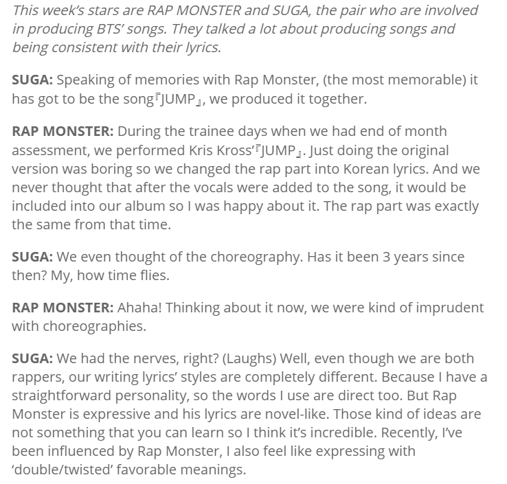 some truly iconic songs were produced during Joon's years as a trainee, like 'Jump'! which was made by him and yoon for evaluation and 'seventeen' which was a track that yoongi actually used to audition with!