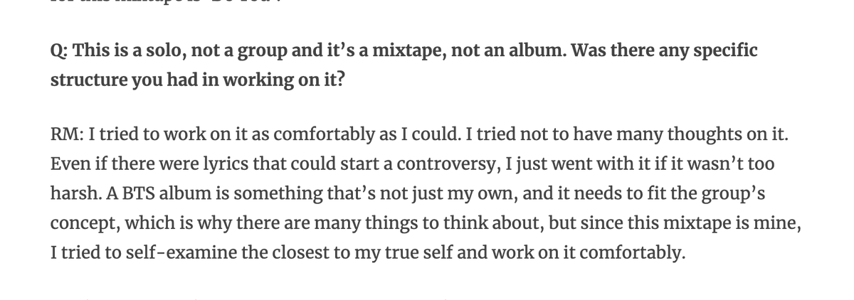 his passion for songwriting and production really shines when listening to his first mixtape 'RM' and the song 'Voice' in particular, along with interviews he gave around that time.Trans cr:  http://btsdiary.com&nbsp; lyrics:  http://genius.com&nbsp;