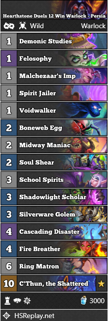 Hearthstone Decks Net Duels Check Out Warlock Starter Deck By Persia Persia Reached 12 Wins With This Warlock Deck Hero Power Dark Arts Signature Treasure Killmox The Banished One Deck Code