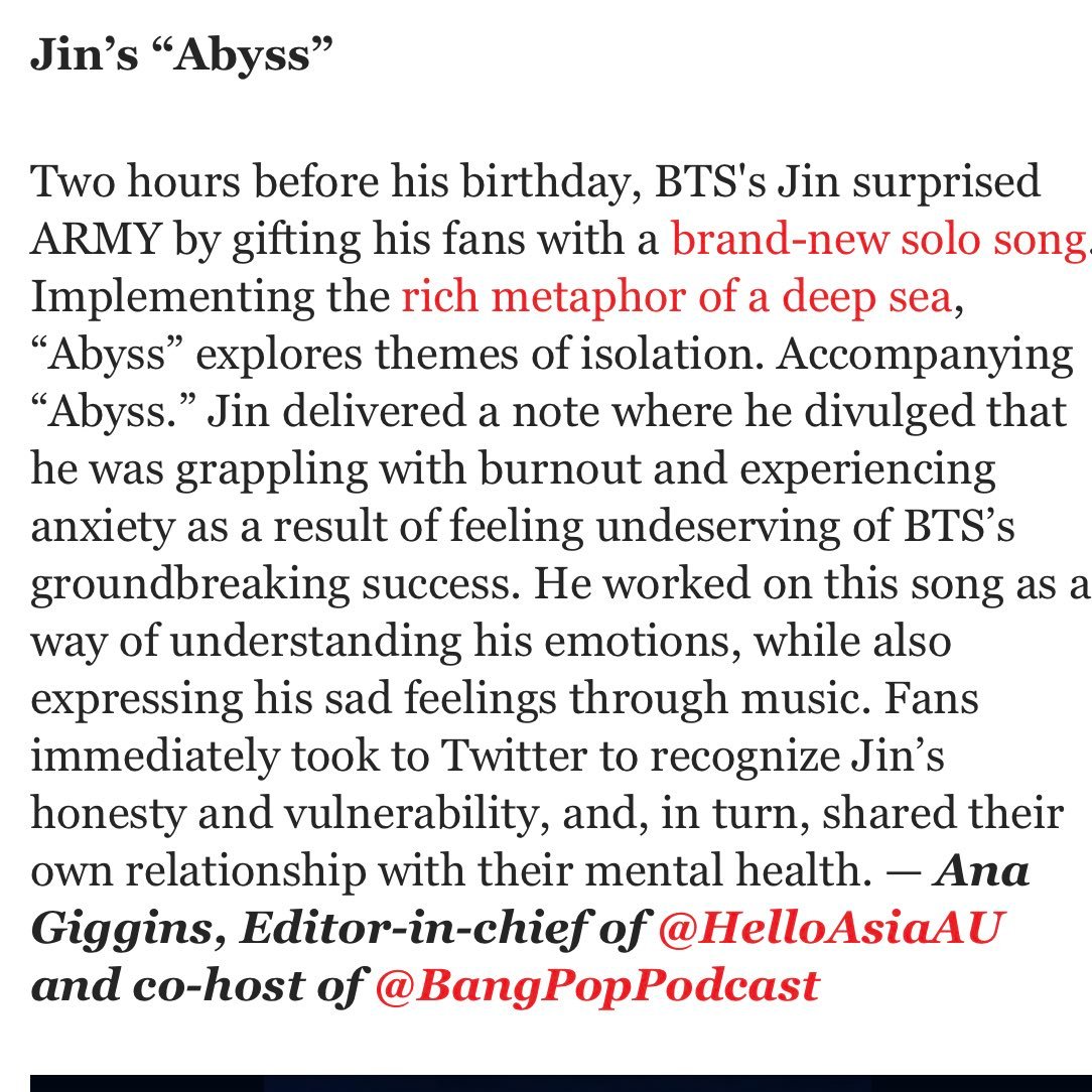 the lyrics to abyss… he said he wrote it after feeling burnout, and said that he wanted to be honest about how he felt.