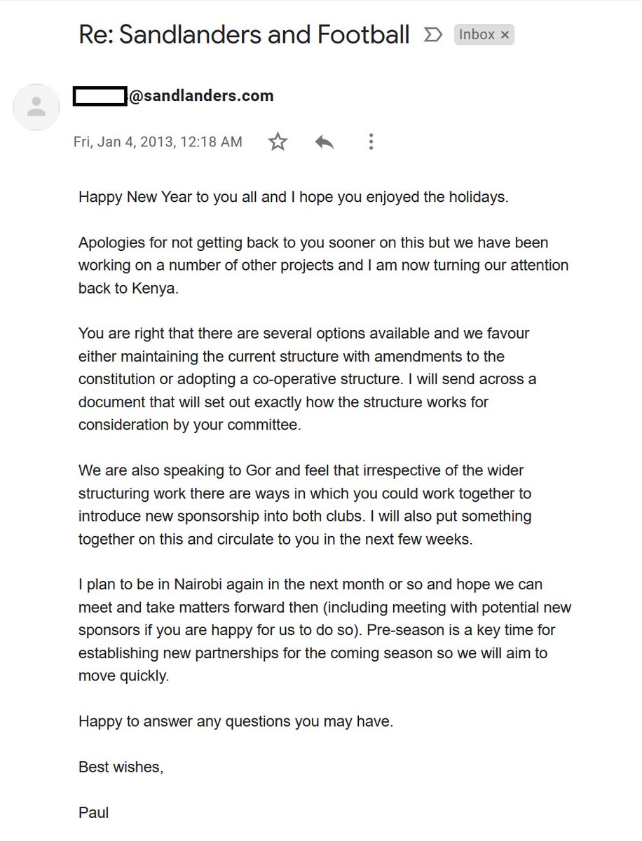 I recall a conversation I had with Sandlanders who were trying to sell the co-operative idea to Gor Mahia and I got interested.