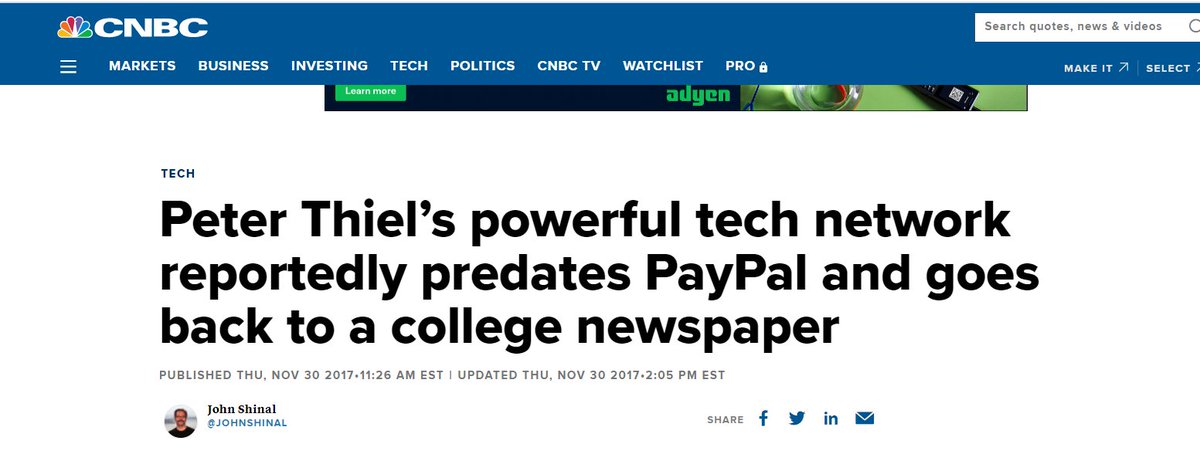 And that libertarian newspaper? A few years ago it was reported that the Stanford Review is the origin of Peter Thiel's powerful network. He donated $300,000 to Josh Hawley's Attorney General run, and later donated the maximum to Josh Hawley's Senate bid.6/
