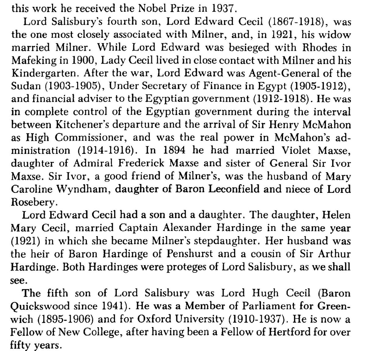 Lord Salisbury practiced a shameless nepotism, concealed to some extent by the shifting of names because of acquisition of titles and female marital connections, and redeemed by the fact that ability as well as family connection was required from appointees.Quigley