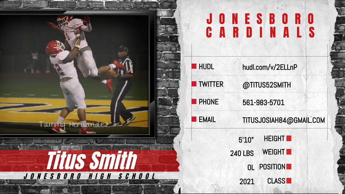 TITUS SMITH <a href="/Titus52Smith/">Titus Smith</a>
‘21 OL | 5’10 240 | Jonesboro HS (GA)
🎥 hudl.com/v/2ELLnP

STATS
📋 Honorable Mention All Region

<a href="/RecruitJBoroFB/">Jonesboro High School(GA) Football Recruiting Page</a> @dlfarn <a href="/CoachCarmichEAL/">“COACHSYRUP🥞” Coach Darrian CarmichEAL</a>