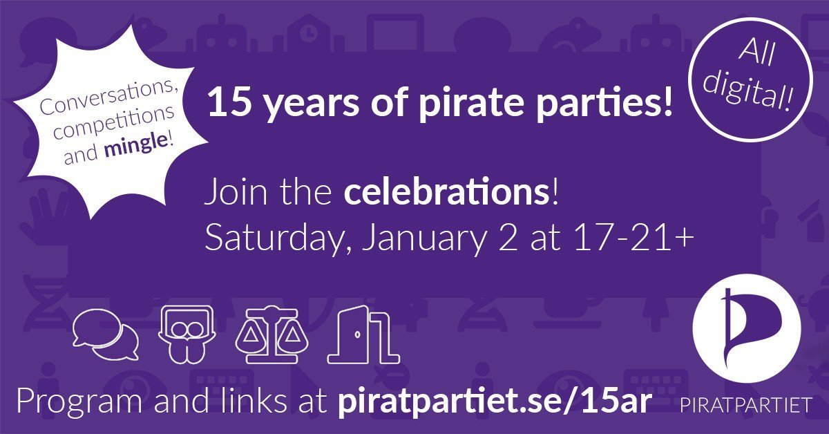 PPNOintTeam's tweet photo. The Pirate Party of Norway wishes our colleagues all over the world happy 15th birthday and wish @Piratpartiet #Sweden good luck tonight and in the future. #Respect #PPint #Piratar #Pirates #Pirate https://t.co/K4tb5OvHym