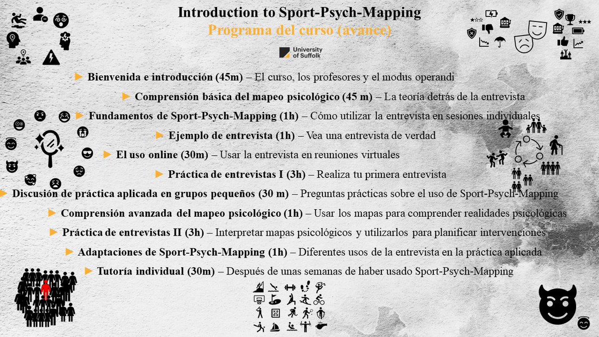 Alex_T_Latinjak's tweet photo. Happy New Year #SportPsychMapping! Quedan 2 semanas para el curso en español @uniofsuffolk. Aquí el avance del programa. Si creéis que puede ser interesante, RT please 

Gracias a: @EUSES_Oficial @edumorello @L_Figal https://t.co/9mA30866Tw