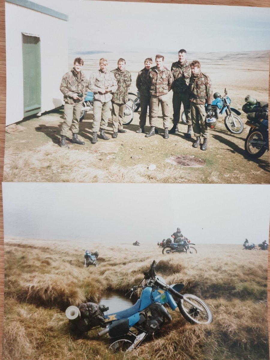 On the ground we were able to find the landing spot, trace the routes of the Fire Support and Assault teams, as well as the stream bed the Argentines had retreated to. There were numerous spent cases. That's me on the left next to the replacement building.