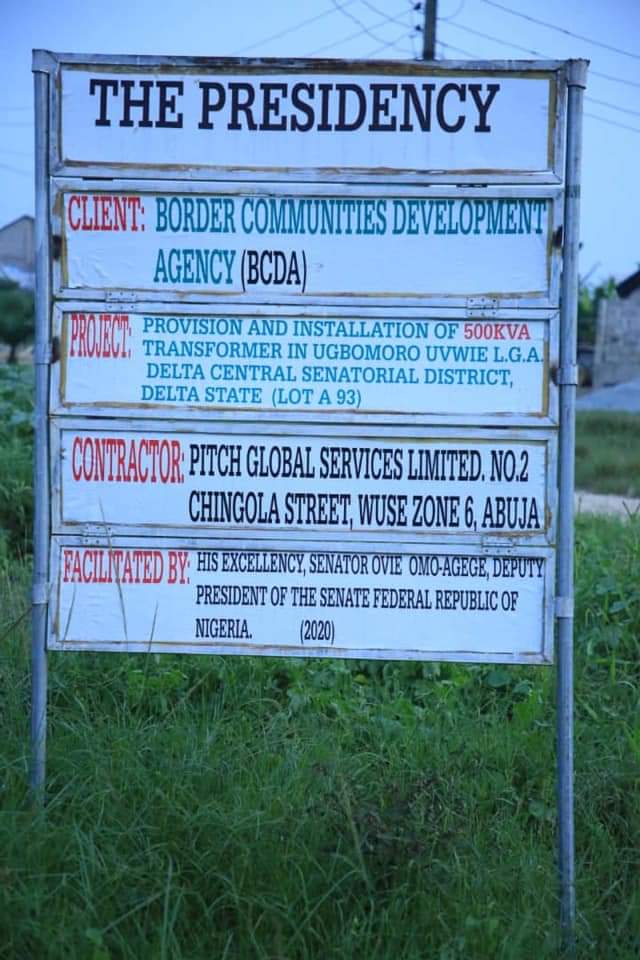 PROJECTS INTERVENTION: UGBOMORO Installation of 500KVA Transformer in Ugbomoro community, Uvwie Local Government Area of Delta State.