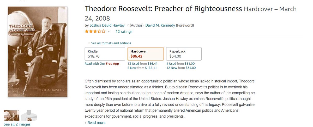 In 2008, he published a book, "Theodore Roosevelt: Preacher of Righteousness" based on his undergraduate thesis at Stanford.Hawley argues that Roosevelt's philosophy centered around "righteousness" and "warrior republicanism."10/