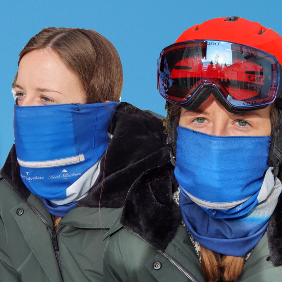 Do you want to stay safe AND stylish—on the slope and on the street? We can help you: our washable Wengen Classic Hotels mask is approved by the Swiss national Covid-19 Science Task force and can be bought at the reception at the price of CHF 24.–. 😷 #wengen #coronavirus