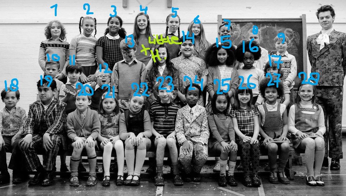 For the KIWI mv he used 28 children (not Little Harry included) --> "he" is surrounded by 28 children.