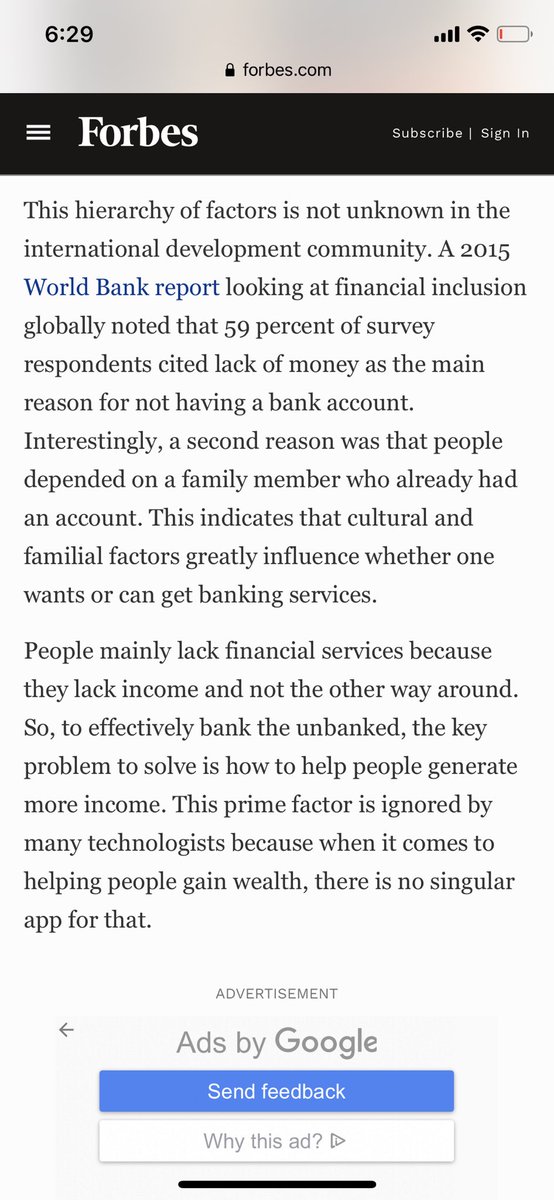 Key parts here. Issues are lack of income which means they are unbanked as undermarketed as not an “attractive” market. We need to raise incomes. How to store, access, transfer, invest money is less an issue.