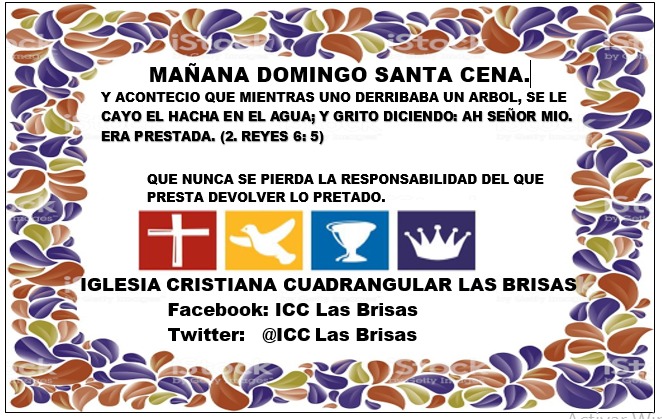 icclasbrisas's tweet image. Mañana 3 de enero Santa Cena familiar.

¡Te Esperamos!
#SoyCuadrangular