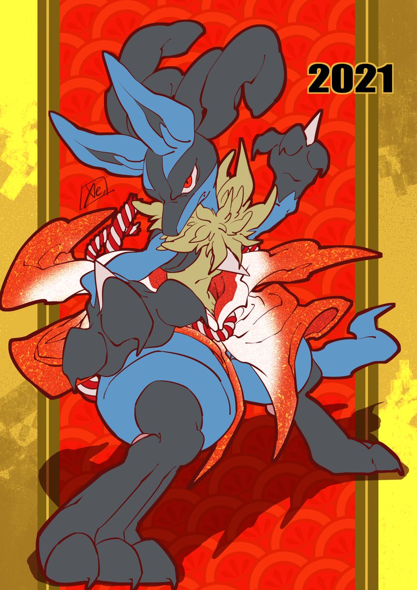 lucario red eyes pokemon (creature) solo furry signature looking at viewer red background  illustration images