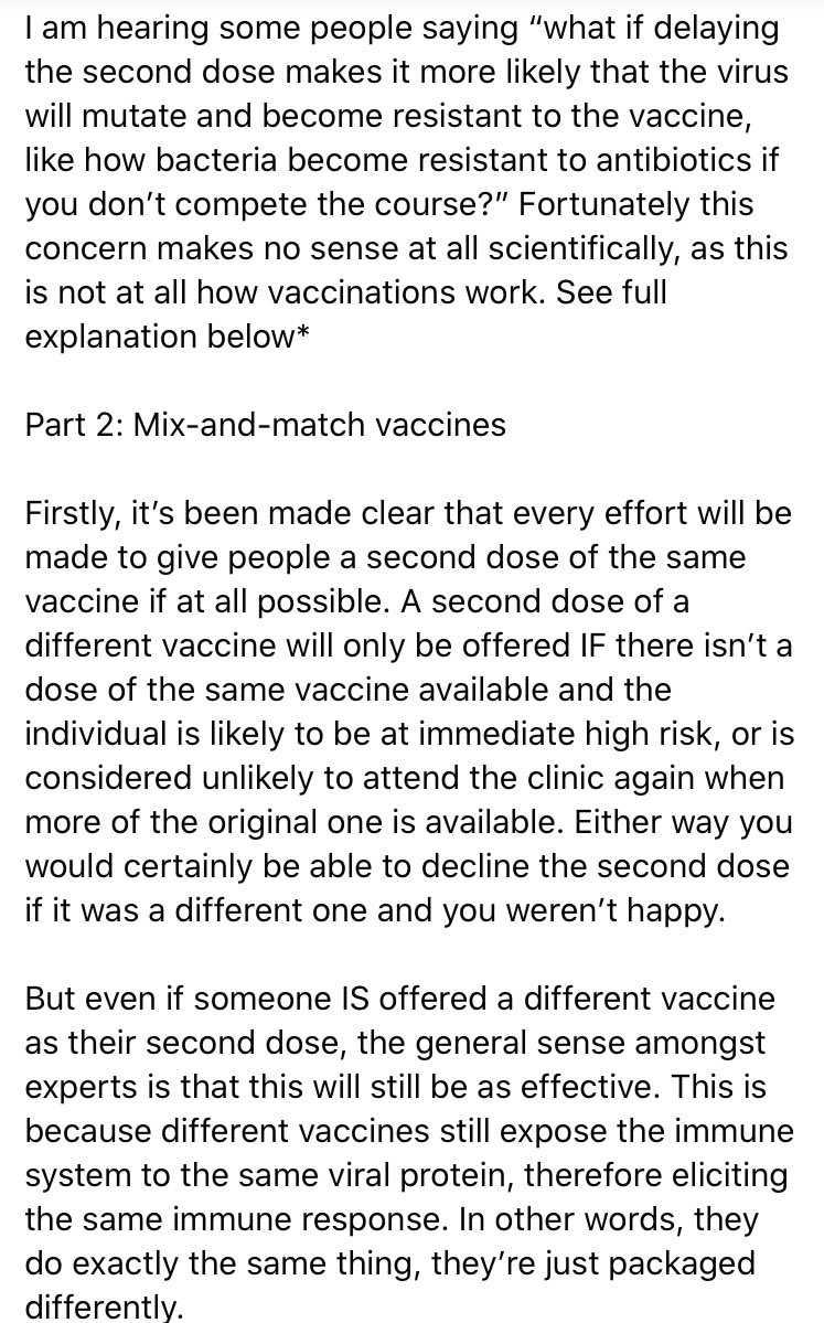 Concerned re the new vaccine strategies? Worried that delaying the second dose is a bad idea or that it might make the virus resistant? Confused re mix and match vaccines? I’ve compiled this short explainer, pls read and share. TL/DR; on balance, nothing to be concerned about 1/2