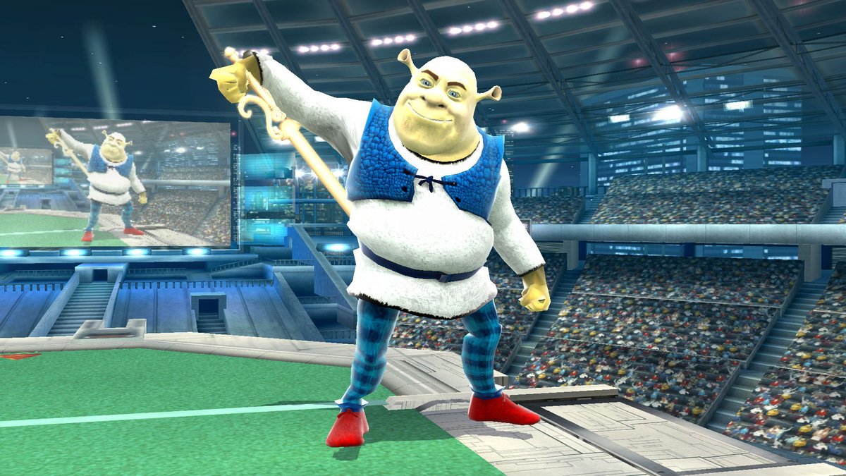 FUCKING SHREK IS IN SMASH!!! OMG THIS WAS WAY TO SURREAL!!! AND WE GOT THE WHOLE SOUNDTRACK! He may play like ass, like he did in Shrek Super Slam, but his stage and soundtrack more than make up for his addition!
