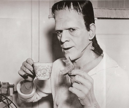 As a British man, Boris Karloff is often pictured with an iconic cup of tea — sometimes in full costume. He found fame in the breakthrough role as Frankenstein's monster in the 1931 film.