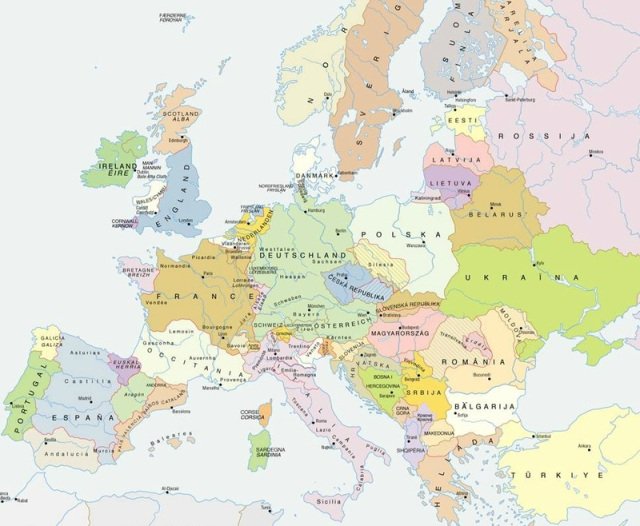 Карта европы номер 3. Карта европы без названий стран. Карта европы со странами без названий стран. Карта - европа. Политическая карта европы с городами.