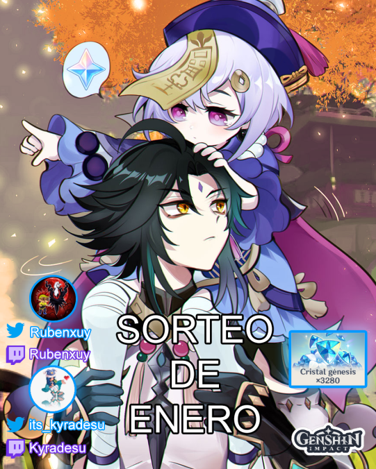 its_kyradesu's tweet photo. 💎 SORTEO DE ENERO 💎 #GenshinImpact 
▶️1 Pack x3280 Cristales de Genesis! 💝
Para participar:
🔶 Follow a https://t.co/JkzIODd98I
🔶 Follow a https://t.co/7aClwUbLql
🔶 RT 🔁
🔶 Tag a un amigo 🥰
El sorteo se realizara el 29.01.2021 a las 10pm CET en directo en #Twitch https://t.co/y2AbiuFYBl