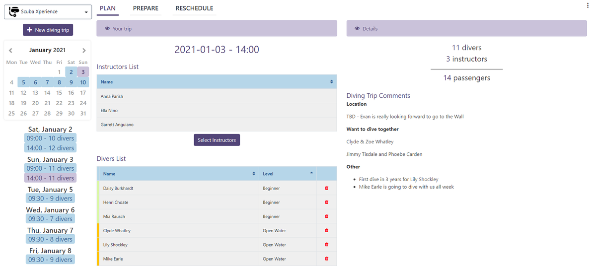 #dive_center Your free digital dive planner assistant is coming along nicely!
Here is a sneak peak of the 'Plan' section.

Feel free to register for early access discovereef.com/simplify-my-di…

That's a great way to start 2021!

#scuba #diveCenter