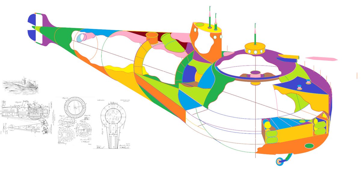 Early  #SubSunday, something different. This sub is from a 1913 patent, here  http://www.hisutton.com/Cutaway-of-1913-Submarine-Patent.htmlHow to draw a submarine cutaway in MS Paint. Scroll through the thread to see the Submarine coming together,~20 hours work in one thread. A bit like a time lapse.