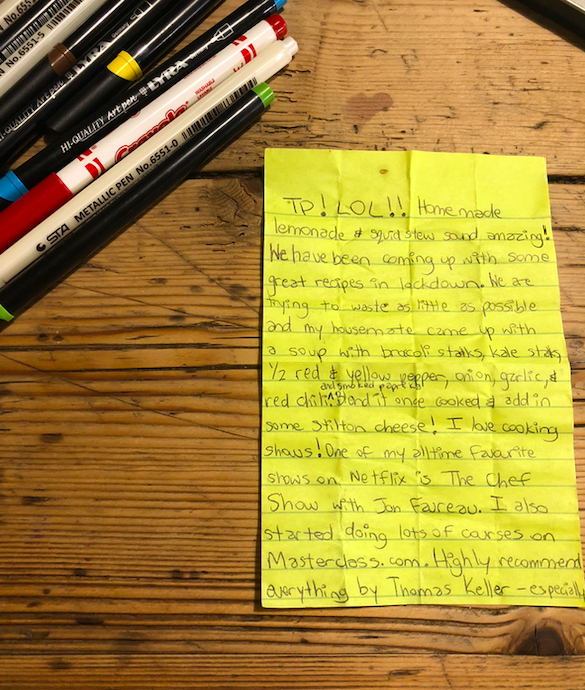 Finding a penfriend who also binges on home cooking and Netflix = lucking out