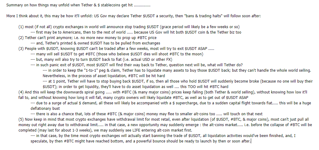 A screenshot from my journal ... a summary of thoughts concerning how things may actually play out during when US Gov hits  #Tether &  $USDT