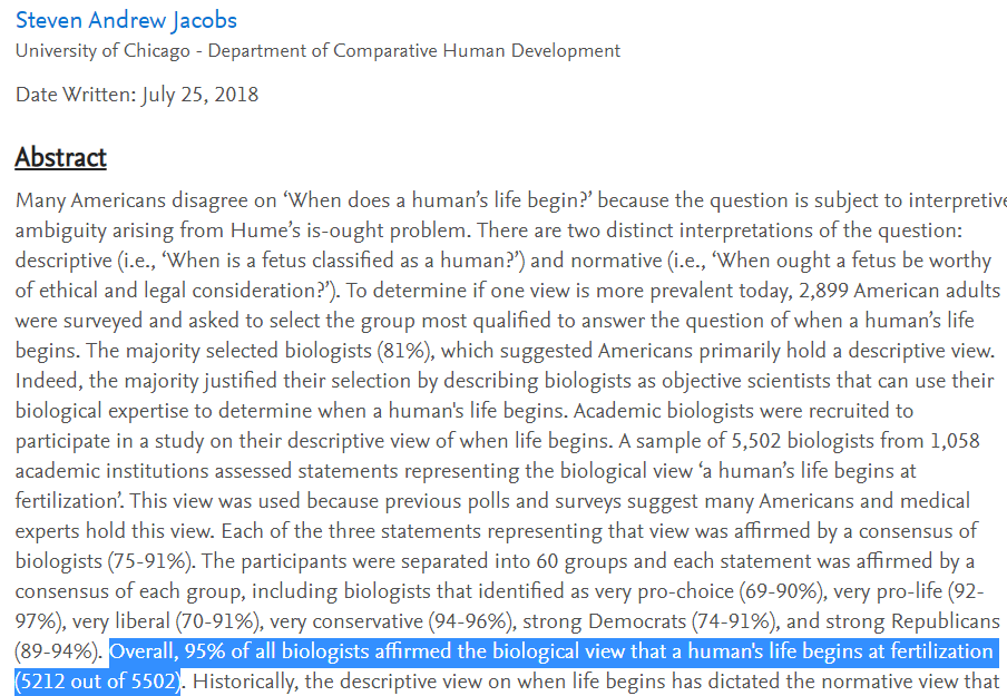 07MMF's tweet image. Es un hecho científico que desde la fertilización hay un nuevo ser humano, el 95% de los biólogos lo reconoce.
papers.ssrn.com/sol3/papers.cf…