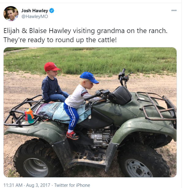 Needing to convince rural Missourians of his credibility as a working man from a farming family, Hawley dropped images of his in-laws' ranch in New Mexico--knowing full well that many would assume he was in Missouri--and allowing them to believe the lie that benefited him.32/
