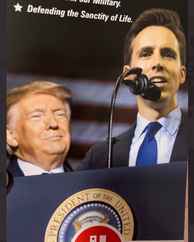 In fact, he abandoned much of what a *typical* Missouri Republican successful (think Danforth, Bond, Blunt, Ashcroft, etc.) and instead chose to embrace the principles of Donald Trump. Nothing made that more clear than his campaign literature. This is predominant photo.35/